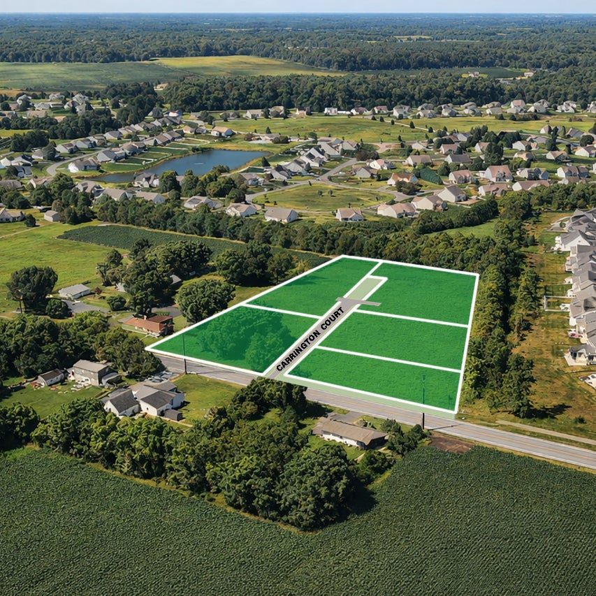 Aerial view of the Carrington homesites outlined in green