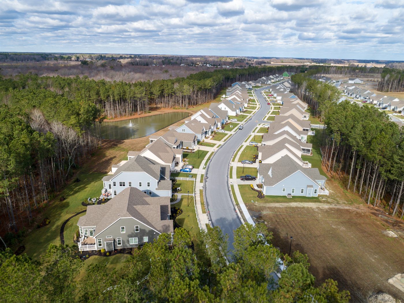 Aerial view of Hawthorne homes among the trees