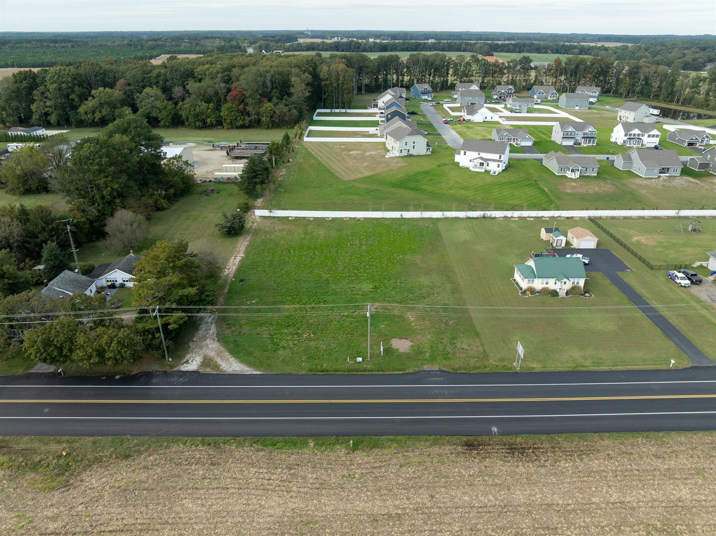 Aerial view of the 22901 Milton Ellendale Highway homesite