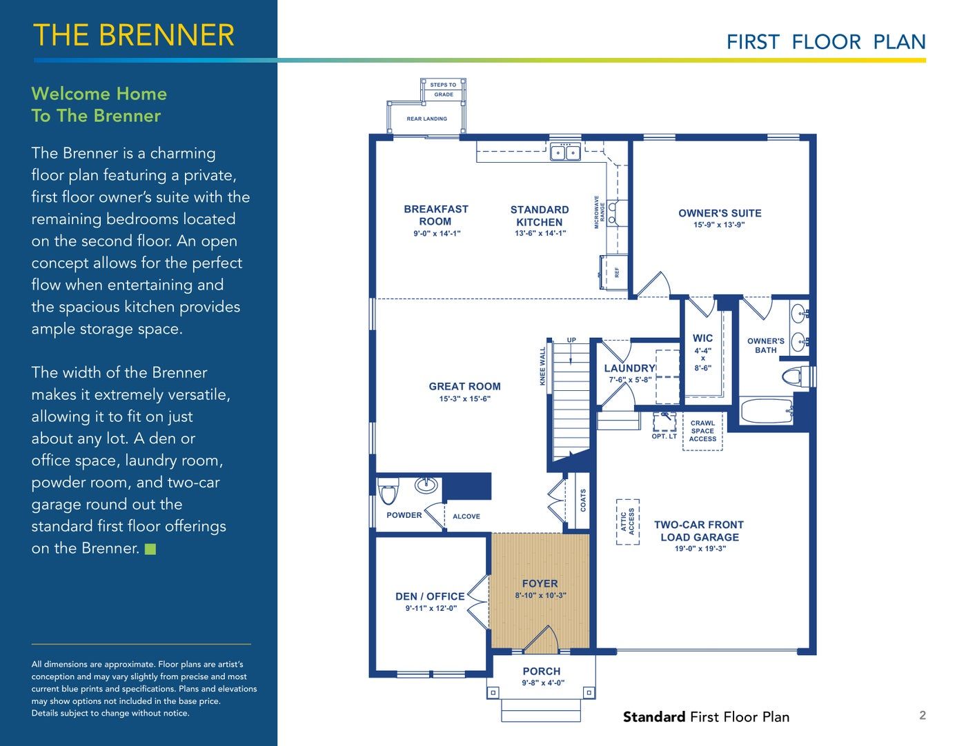 The Brenner floor plan and options, brochure page 2
