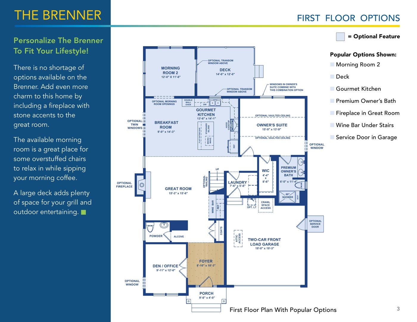 The Brenner floor plan and options, brochure page 3