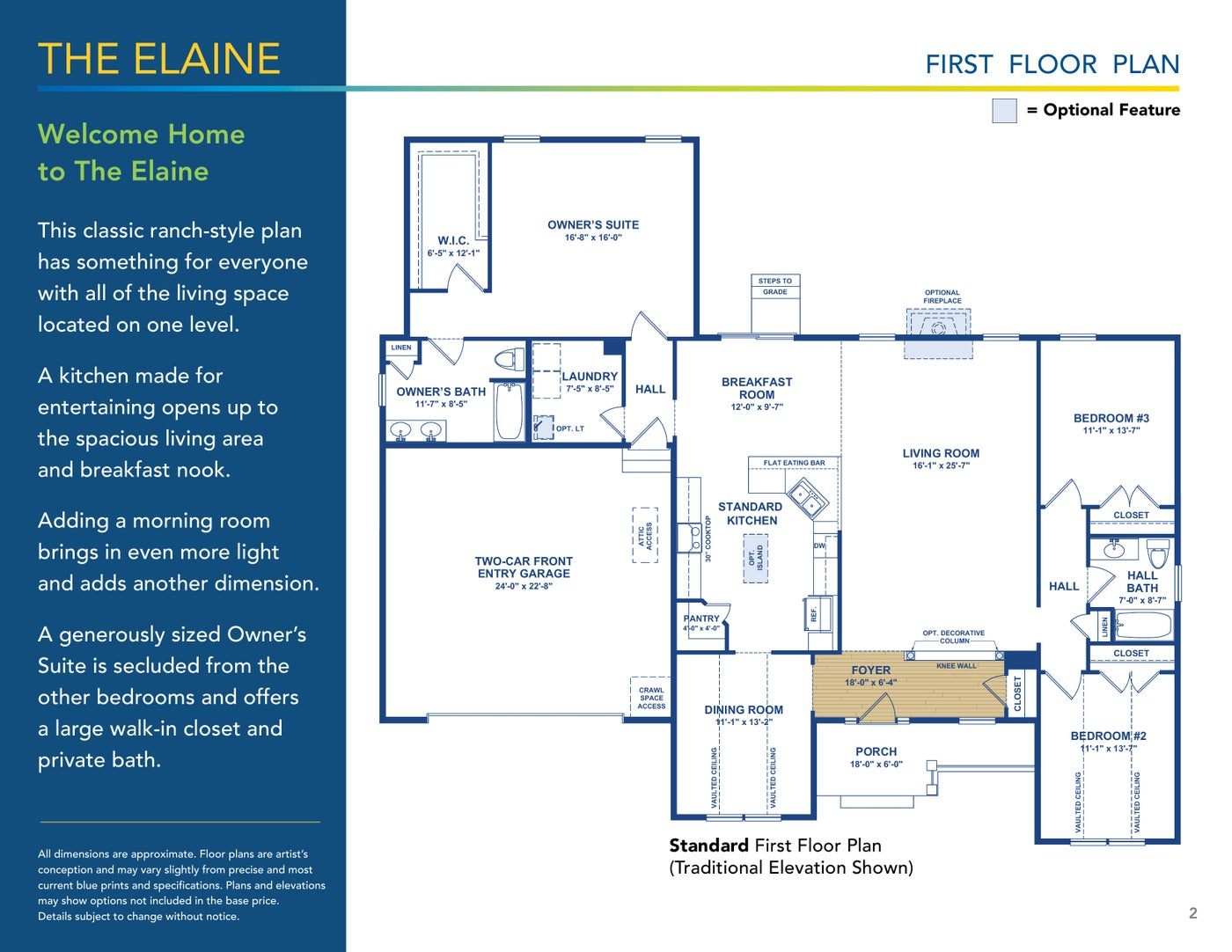 The Elaine floor plan and options, brochure page 2