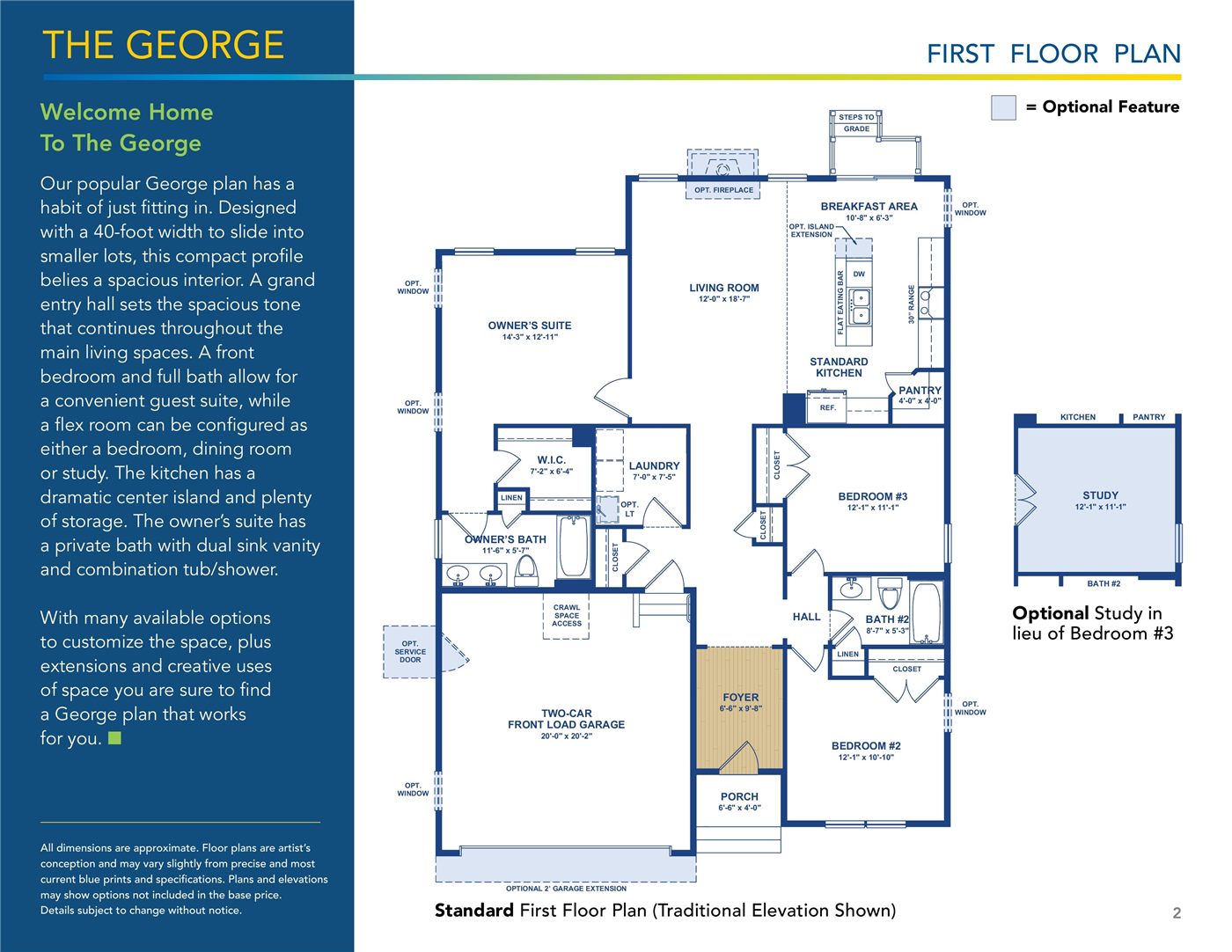 The George floor plan and options, brochure page 2