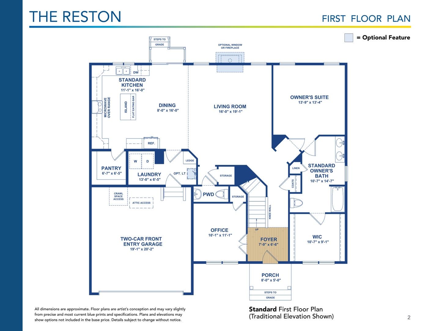The Reston floor plan and options, brochure page 2