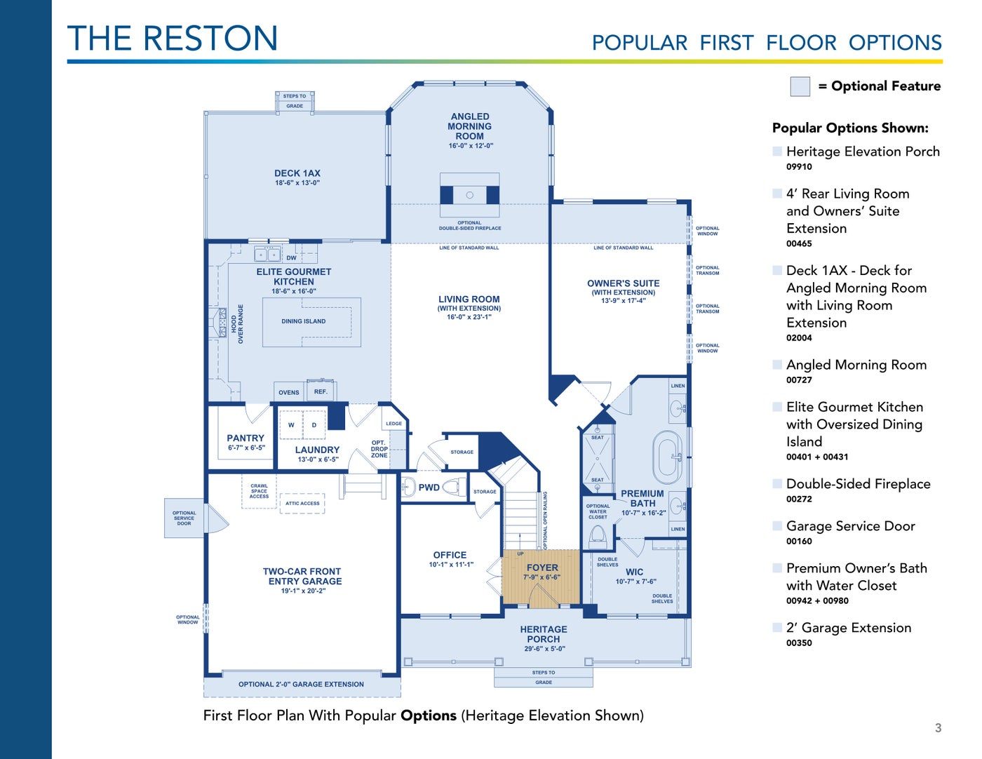 The Reston floor plan and options, brochure page 3